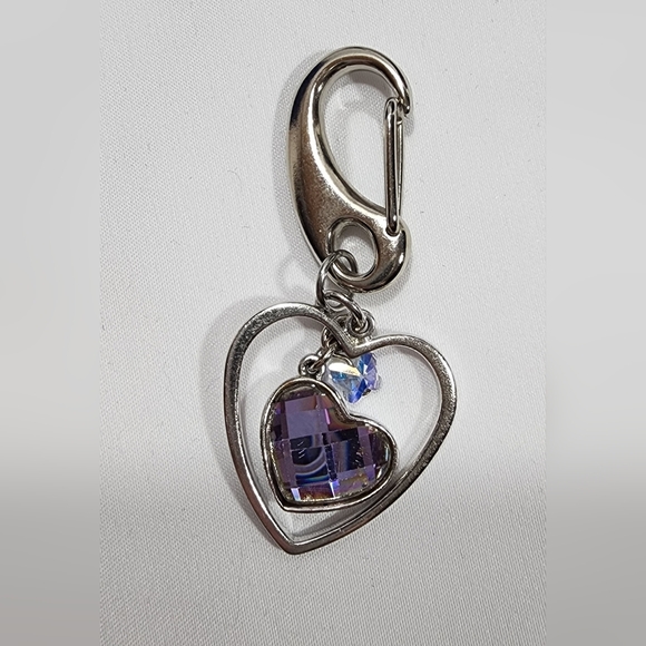 Swarovski Accessories - Swarovski Purple Heart Silver Keychain Clip Upcycled Phone Charm